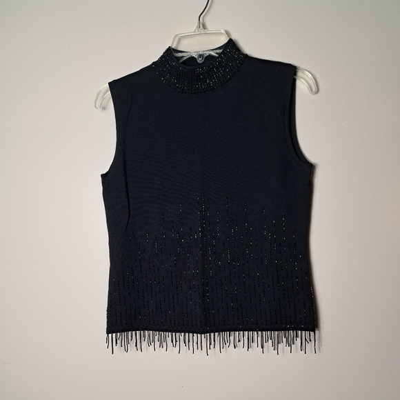 VTG John Roberts beaded sleeveless mock neck sweater, size 12, Silk blend - Picture 2 of 10